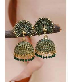 Traditional Golden Green Peacock Pearl Earrings  RAE1582