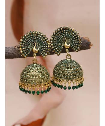 Traditional Golden Green Peacock Pearl Earrings  RAE1582