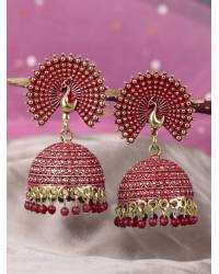 Buy Online Royal Bling Earring Jewelry Crunchy Fashion Stone Studded Pink & Yellow Peacock Jhumki Earrings RAE13197 Earrings RAE2197