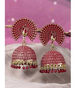 Traditional Gold-Tone Royal Pink Peacock Pearl Earrings RAE1588
