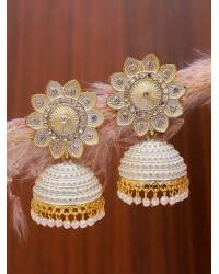 Buy Online Crunchy Fashion Earring Jewelry Traditional Gold Plated Lotus Light Green Jhumka Jhumki Earrings RAE0701 Jewellery RAE0701