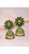 Beautiful Round Floral Design With Green Stone Work Jhumki Earrings RAE1593