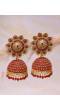 Gold-Plated Floral Maroon Stone Jhumai Earrings 
