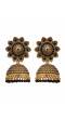 Beautiful Round Floral Design With Black Stone Work Jhumki Earrings RAE1595