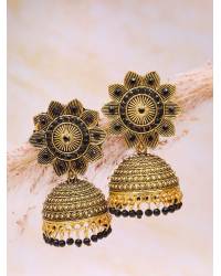 Buy Online Royal Bling Earring Jewelry Gold-Plated Meenakari Chandbali Floral Blue Earrings With Pearls RAE1060 Jewellery RAE1060
