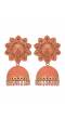 Gold-Plated Floral Pink Stone Jhumai Earrings 