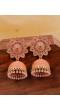 Gold-Plated Floral Pink Stone Jhumai Earrings 