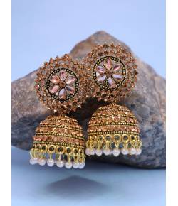 Gold-plated  Kundan Design Jhumki Earrings RAE1600