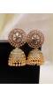 Gold-Plated Light Pink  Kundan & Pearl Jhumka Earrings RAE1614