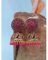Buy Online Crunchy Fashion Earring Jewelry Crunchy Fashion Gold-plated Green Round Check Design Jhumka Earrings RAE1554 Jhumki RAE1554