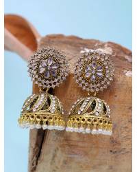Buy Online Crunchy Fashion Earring Jewelry Crunchy Fashion Gold Toned Blue Pearl Embellished Jhumki Earrings RAE2136 Jhumki RAE2136
