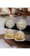 Crunchy Fashion Ethnic Floral Gold-Plated White Pearl & Stone Studded Jhumki Earrings RAE1623