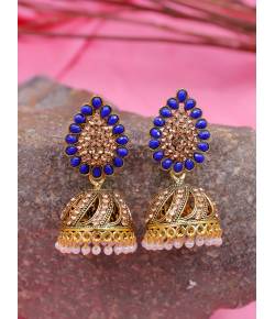 Traditional Blue Beads and Stone Gold Plated Jhumki Earrings RAE1625