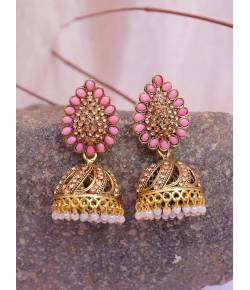 Traditional Pink Beads and Stone Gold Plated Jhumki Earrings RAE1628