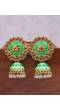 Traditional Golden Green Meenakari Floral Kundan Jhumki Earrings RAE1631