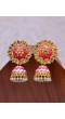 Traditional Golden Red Meenakari Floral Kundan Jhumki Earrings RAE1632