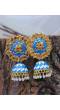 Traditional Golden Sky  Blue Meenakari Floral Kundan Jhumki Earrings RAE1635
