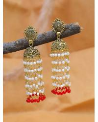 Buy Online Royal Bling Earring Jewelry Gold Plated Round Shape Jali Style Red Earrings RAE0963 Jewellery RAE0963
