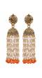 Punjabi Traditional  Gold Finished Orange Pearl  Jhumki Style Earrings RAE1644