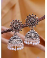 Buy Online Crunchy Fashion Earring Jewelry Ethnic Gold-Plated Lotus Style Yellow Jhumka Earrings With White Pearls Jewellery RAE1152