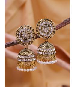 Gold-Plated Round Floral Jhumka Earrings RAE1650