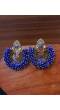 Gold Traditional chandbali Style White Blue Pearls Earrings  RAE1661