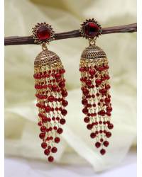 Buy Online Crunchy Fashion Earring Jewelry Crunchy Fashion Gold-Plated Pearls Red & Green Ethnic Kundan Earring & Maang Tika Set RAE2164 Earrings RAE2164
