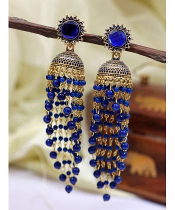 Gold-Plated Stunning Designer Long Blue color  Pearl Jhumka RAE1672
