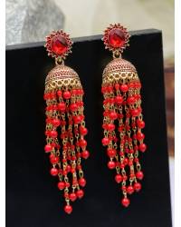 Buy Online Crunchy Fashion Earring Jewelry Crunchy Fashion Designer Gold-Plated Red Nylon Thread Balls Big Hoop Earrings CFE1668 Jewellery CFE1668