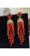 Gold-Plated Stunning Designer Long Red color  Pearl Jhumka RAE1673