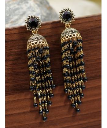 Gold-Plated Stunning Designer Long Black color  Pearl Jhumka RAE1674