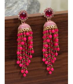 Gold-Plated Stunning Designer Long Pink color  Pearl Jhumka RAE1675