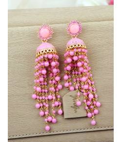 Gold Plated Pink Pearl Layered Jhumka Earring
