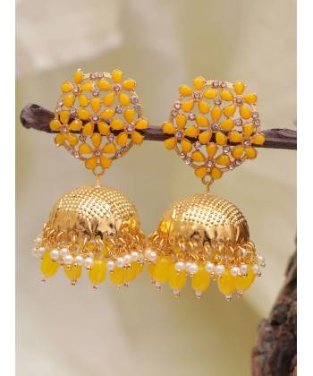 Traditional Yellow Floral Golden Jhumki Earrings RAE1680