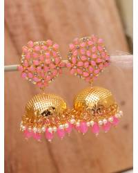 Buy Online Royal Bling Earring Jewelry Gold-plated Pink Kundan Pearl Ethnic Jhumka Earings RAE1791 Jewellery RAE1791