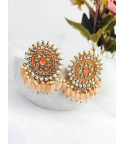 Peach Melody Meenakari Stud Earrings for Women's Festive Gala