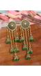 Retro Gold Jhumka Dark- Green Beads Long Chain Tassel Hangers Earrings RAE1787