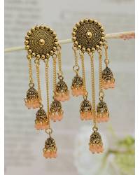 Buy Online Crunchy Fashion Earring Jewelry Traditional Gold - Pink New Stylish Dangler Earrings RAE1260 Jewellery RAE1260