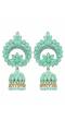 Crunchy Fashion Gold-plated Sea- Green Kundan Pearl Ethnic Jhumka Earings 