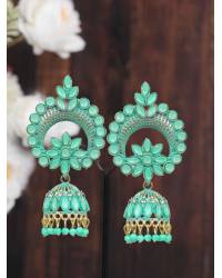 Buy Online Crunchy Fashion Earring Jewelry Crunchy Fashion Gold-Plated Kundan Light -Green Floral  Earring Set RAE2124 Jhumki RAE2124