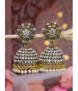 Crunchy Fashion Ethnic Stone Work Gold-Plated Glamorous Floral Design Jhumki RAE1806