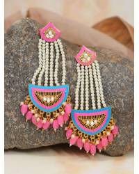 Buy Online Royal Bling Earring Jewelry Crunchy Fashion Gold-plated Red Lotus Kundan Drop & Dangler Earrings RAE2189 Earrings RAE2189