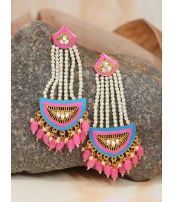 Traditional Gold-Plated  White & Pink Pearl Pasa Earrings RAE1821