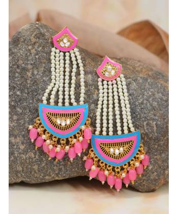 Traditional Gold-Plated  White & Pink Pearl Pasa Earrings RAE1821