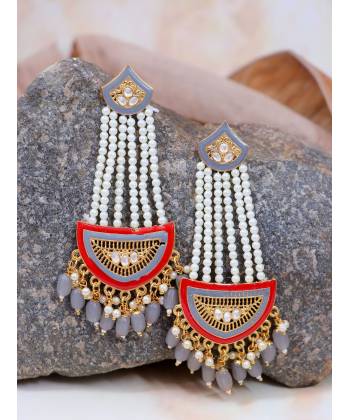 Traditional Gold-Plated  White & Grey Pearl Pasa Earrings RAE1822