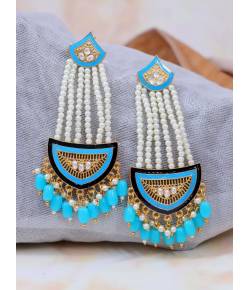 Traditional Gold-Plated  White & Blue Pearl Pasa Earrings RAE1821