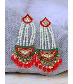 Traditional Gold-Plated  White & Red Pearl Pasa Earrings RAE1825
