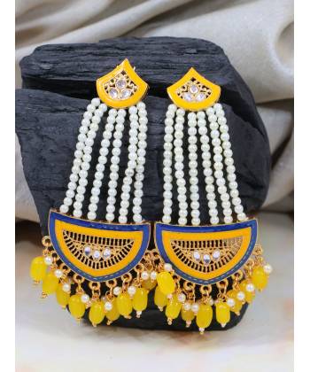Traditional Gold-Plated  White & Yellow Pearl Pasa Earrings RAE1826