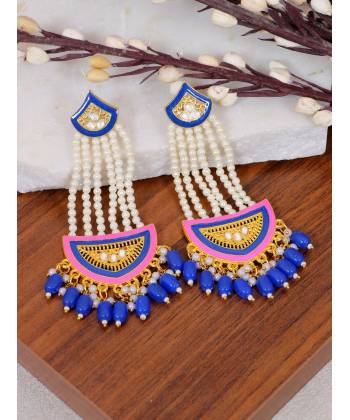 Traditional Gold-Plated  White & Blue Pearl Pasa Earrings RAE1827