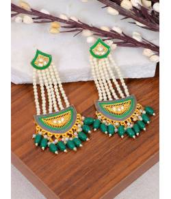 Traditional Gold-Plated  White & Green Pearl Pasa Earrings RAE1828